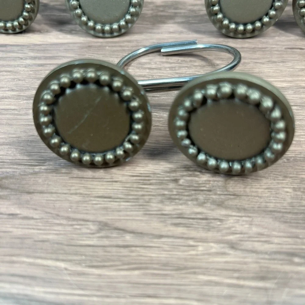 Shower Curtain Hooks Set of 10 Bronze Beaded Medallion Double Glide